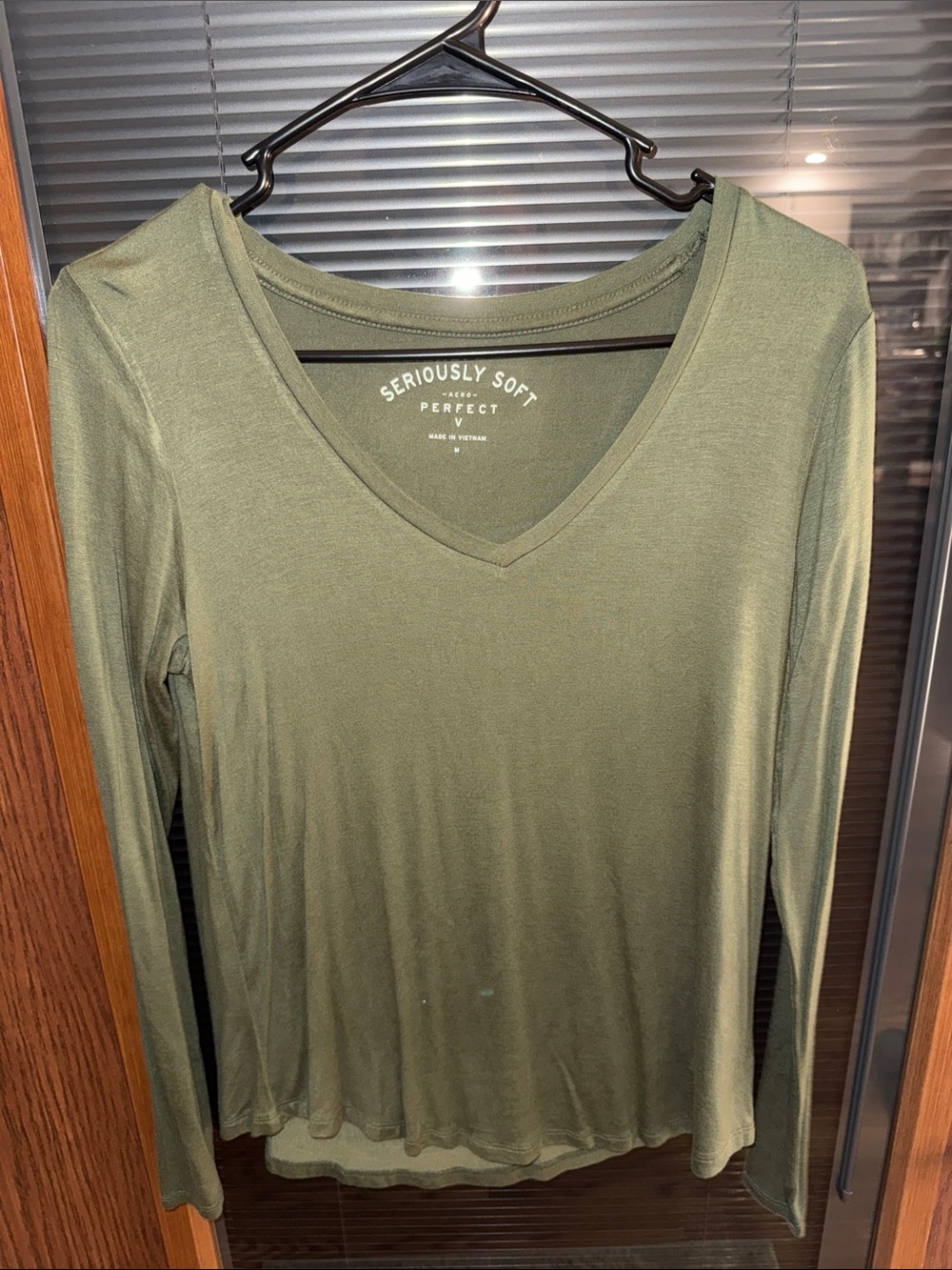 Aeropostale Seriously Soft V-Neck Long Sleeve Top - Olive Green
